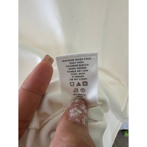 Ann Taylor Women's Cream Keyhole Neckline Puff Long Sleeve Crepe Blouse L - Picture 7 of 7